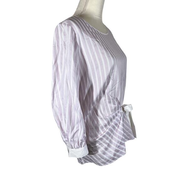 Valentina Kova Gemma Tie Stripe Blouse Japanese Pink White Shirt Size Medium NEW - Picture 3 of 9